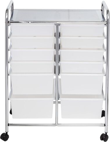 Honey Can Do 12-Drawer Rolling Craft Storage Or Office Cart, Chrome CRT-09642 Clear in Kuwait