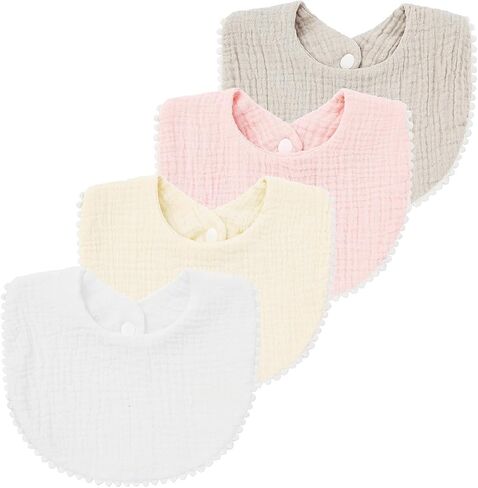 4 Pack Muslin Baby Drool Bibs,Toddler Boys Girls Cotton Drooling Bibs,Feeding Teething Bibs with Snap in Kuwait
