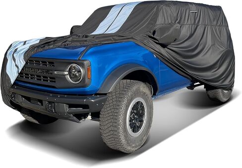 Coverland Custom Car Cover Waterproof All Weather for Ford Bronco 4-Door Soft Top w/Spare Tire 2021-2024, Weatherproof Car Covers for Automobiles, Rain, Snow, UV, Sun Protection, Stripe(Black/Gray) in Saudi Arabia