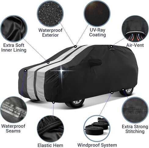 Coverland Custom Car Cover Waterproof All Weather for Ford Bronco 4-Door Soft Top w/Spare Tire 2021-2024, Weatherproof Car Covers for Automobiles, Rain, Snow, UV, Sun Protection, Stripe(Black/Gray) in Saudi Arabia