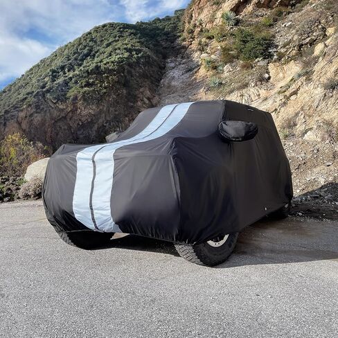Coverland Custom Car Cover Waterproof All Weather for Ford Bronco 4-Door Soft Top w/Spare Tire 2021-2024, Weatherproof Car Covers for Automobiles, Rain, Snow, UV, Sun Protection, Stripe(Black/Gray) in Saudi Arabia