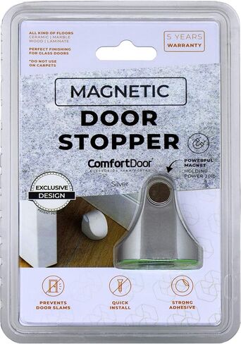COMFORT DOOR Magnetic Door Stopper for Bottom of Door | Door Catch | No Drilling | Door Holder Floor Mount | Wall Protector | Small | Strong Adhesive | for Home, Bedroom, Office, Kitchen | Silver in Saudi Arabia
