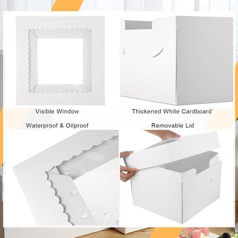 30 Pcs 12 x 12 x 8 Inches Cake Boxes with Window Tall Bakery Boxes Tier Cakes Pastry Boxes Dessert Boxes Disposable Cake Containers (White) in Saudi Arabia