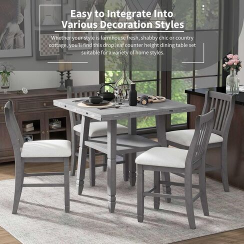 مجموعة طاولة طعام قابلة للطي لـ 4 أشخاص، سطح طاولة مربع قابل للتحويل إلى كراسي مستديرة، منجدة مع وسائد، مسند ظهر كلاسيكي منخفض، تصميم عالي الساق، 5 قطع من أثاث المطبخ لزاوية الإفطار in Kuwait