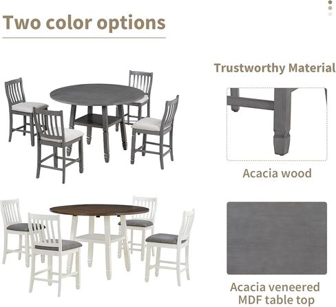 مجموعة طاولة طعام قابلة للطي لـ 4 أشخاص، سطح طاولة مربع قابل للتحويل إلى كراسي مستديرة، منجدة مع وسائد، مسند ظهر كلاسيكي منخفض، تصميم عالي الساق، 5 قطع من أثاث المطبخ لزاوية الإفطار in Kuwait