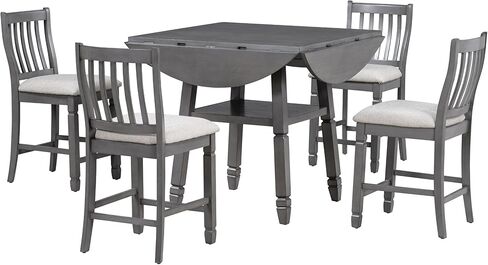 مجموعة طاولة طعام قابلة للطي لـ 4 أشخاص، سطح طاولة مربع قابل للتحويل إلى كراسي مستديرة، منجدة مع وسائد، مسند ظهر كلاسيكي منخفض، تصميم عالي الساق، 5 قطع من أثاث المطبخ لزاوية الإفطار in Kuwait