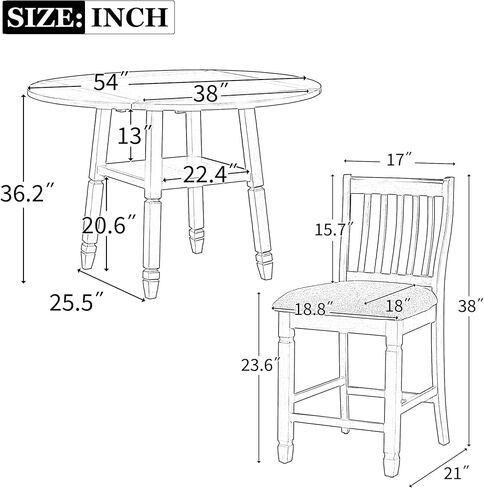 مجموعة طاولة طعام قابلة للطي لـ 4 أشخاص، سطح طاولة مربع قابل للتحويل إلى كراسي مستديرة، منجدة مع وسائد، مسند ظهر كلاسيكي منخفض، تصميم عالي الساق، 5 قطع من أثاث المطبخ لزاوية الإفطار in Kuwait