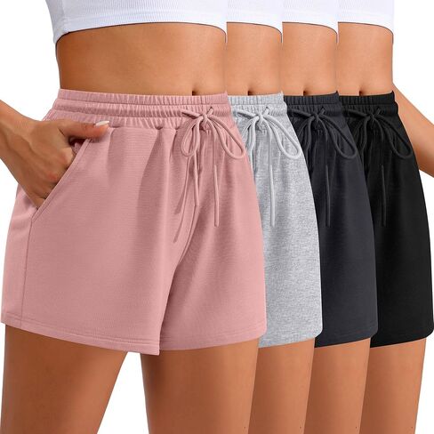 Neer 4 Pack Womens Sweat Shorts Casual Lounge Comfy Drawstring High Waist Shorts Summer Athletic Shorts with Pocket 2024 in Saudi Arabia