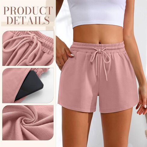 Neer 4 Pack Womens Sweat Shorts Casual Lounge Comfy Drawstring High Waist Shorts Summer Athletic Shorts with Pocket 2024 in Saudi Arabia