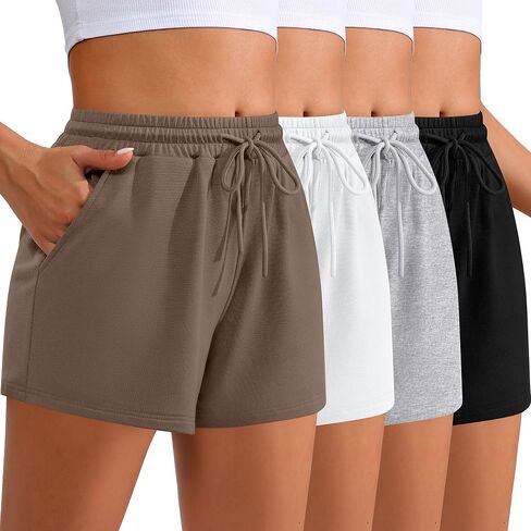 Neer 4 Pack Womens Sweat Shorts Casual Lounge Comfy Drawstring High Waist Shorts Summer Athletic Shorts with Pocket 2024 in Saudi Arabia
