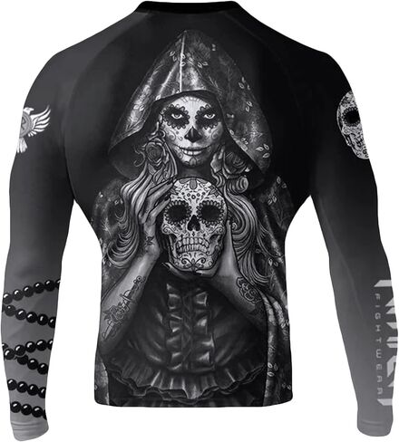 Men's La Calavera Catrina Dia de Muertos BJJ Rash Guard Long Sleeve MMA Black Edition in Saudi Arabia