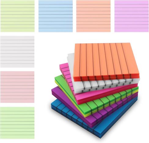 HAUTOCO 600 ورقة ملاحظات لاصقة شفافة، ملاحظات لاصقة شفافة مبطنة مقاس 3 × 3 بوصة للكتب التوضيحية، ملاحظات لاصقة ملونة شفافة مقاومة للماء يمكن رؤيتها من خلال لوحة خدش مذكرة مع خطوط، 12 وسادة، 7 ألوان in Kuwait