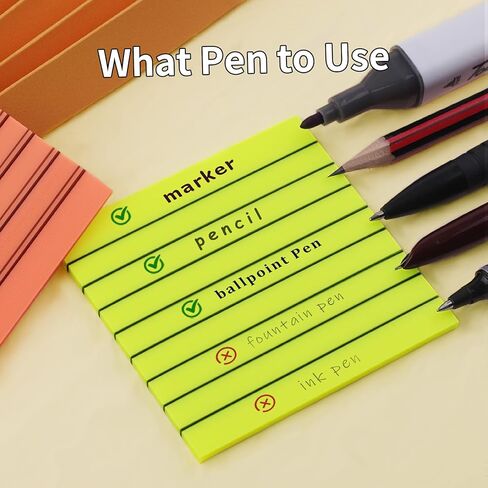 HAUTOCO 600 ورقة ملاحظات لاصقة شفافة، ملاحظات لاصقة شفافة مبطنة مقاس 3 × 3 بوصة للكتب التوضيحية، ملاحظات لاصقة ملونة شفافة مقاومة للماء يمكن رؤيتها من خلال لوحة خدش مذكرة مع خطوط، 12 وسادة، 7 ألوان in Kuwait