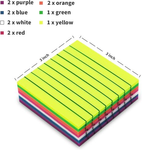 HAUTOCO 600 ورقة ملاحظات لاصقة شفافة، ملاحظات لاصقة شفافة مبطنة مقاس 3 × 3 بوصة للكتب التوضيحية، ملاحظات لاصقة ملونة شفافة مقاومة للماء يمكن رؤيتها من خلال لوحة خدش مذكرة مع خطوط، 12 وسادة، 7 ألوان in Kuwait