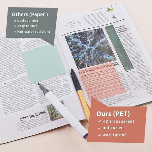 HAUTOCO 600 ورقة ملاحظات لاصقة شفافة، ملاحظات لاصقة شفافة مبطنة مقاس 3 × 3 بوصة للكتب التوضيحية، ملاحظات لاصقة ملونة شفافة مقاومة للماء يمكن رؤيتها من خلال لوحة خدش مذكرة مع خطوط، 12 وسادة، 7 ألوان in Kuwait