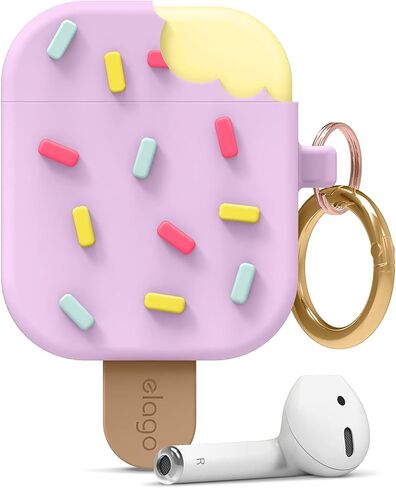 elago Ice Cream AirPods Case with Keychain Designed for Apple AirPods 1 & 2, Shockproof Protective Skin, Cute Accessories for Girls, Kids, Boys [US Patent Registered] (Blueberry) in Saudi Arabia