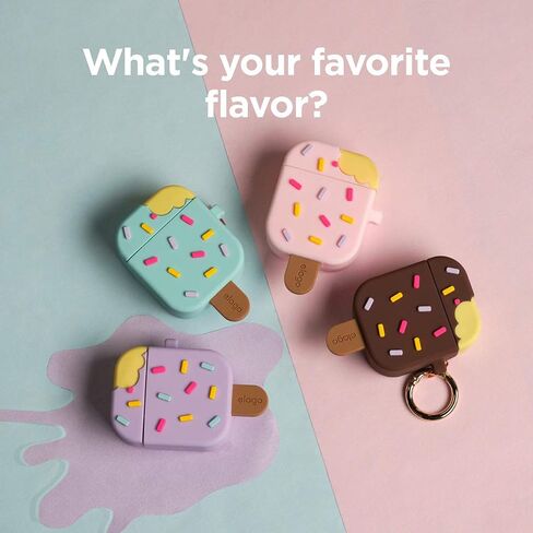 elago Ice Cream AirPods Case with Keychain Designed for Apple AirPods 1 & 2, Shockproof Protective Skin, Cute Accessories for Girls, Kids, Boys [US Patent Registered] (Blueberry) in Saudi Arabia