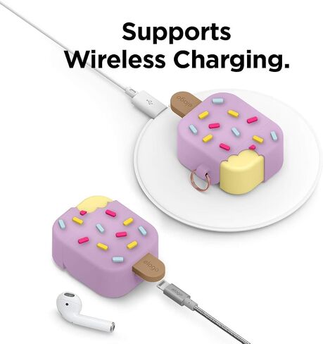 elago Ice Cream AirPods Case with Keychain Designed for Apple AirPods 1 & 2, Shockproof Protective Skin, Cute Accessories for Girls, Kids, Boys [US Patent Registered] (Blueberry) in Saudi Arabia
