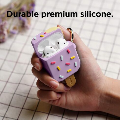 elago Ice Cream AirPods Case with Keychain Designed for Apple AirPods 1 & 2, Shockproof Protective Skin, Cute Accessories for Girls, Kids, Boys [US Patent Registered] (Blueberry) in Saudi Arabia