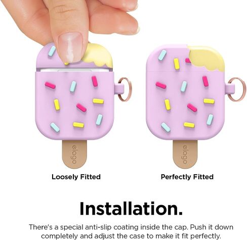 elago Ice Cream AirPods Case with Keychain Designed for Apple AirPods 1 & 2, Shockproof Protective Skin, Cute Accessories for Girls, Kids, Boys [US Patent Registered] (Blueberry) in Saudi Arabia