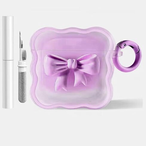Compatible with Airpods 3rd Generation Case with Cleaning Kit, Cute 3D Pink Bow Soft Shockproof Airpod 3 Protective Case Cover Women Girl with Keychain Compatible with AirPods 3 gen 2021 in Saudi Arabia