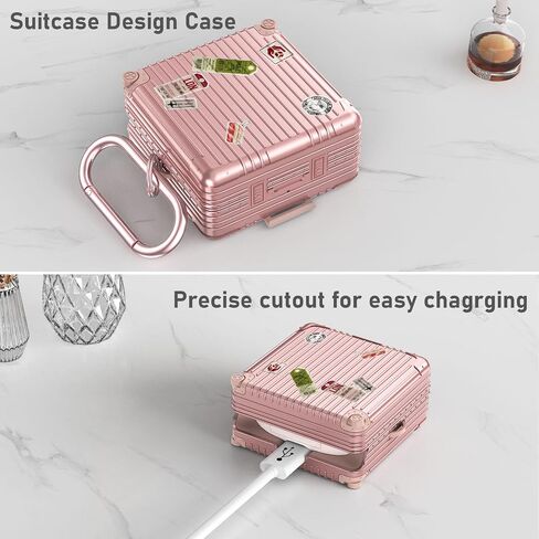 Beats Fit Pro Case Cover, KOREDA Funny Suitcase Design Case for Apple Beats Fit Pro 2021, Cute Fashion Protective Hard Case for Women Men with Keychain (Rose Gold) in Saudi Arabia