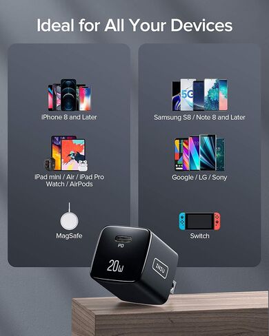 شاحن USB C، [عبوة من قطعتين] شاحن حائط سريع INIU بقدرة 20 وات لمحول طاقة iPhone Mini Type C قابس شحن سريع لهاتف iPhone 15 14 13 12 11 Mini Pro Max X Samsung Galaxy Google Pixel iPad Airpods Pro، إلخ in Kuwait
