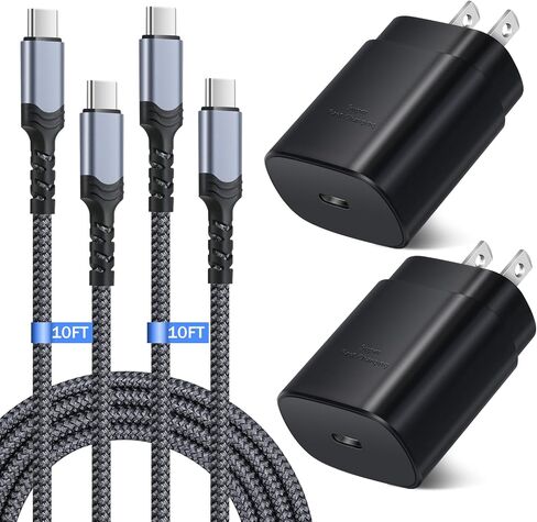 شاحن فائق السرعة من النوع C، شاحن حائط USB C بقدرة 25 واط من Costyle، كتلة شحن فائقة السرعة مع كابل USB C بطول 10 أقدام لهاتف Samsung Galaxy S24 S24Ultra S24+ S23 S23Ultra S22 S22Plus S20FE Note 20-أسود in Kuwait