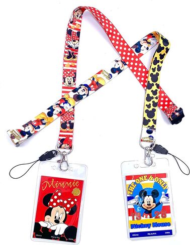 حبل ذو وجهين مطبوع عليه Monogram Disney Mickey and Minnie Mouse مع مشبك منفصل وحامل لبطاقة الهوية - مجموعة من حبلين in Kuwait