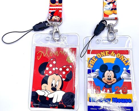 حبل ذو وجهين مطبوع عليه Monogram Disney Mickey and Minnie Mouse مع مشبك منفصل وحامل لبطاقة الهوية - مجموعة من حبلين in Kuwait