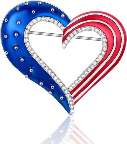 بروش على شكل قلب من LILIE&WHITE للنساء ملابس الرابع من يوليو للنساء إكسسوارات باللونين الأحمر والأبيض والأزرق بروش وطني لعيد الاستقلال بروش هدية بروش للعطلات in Kuwait