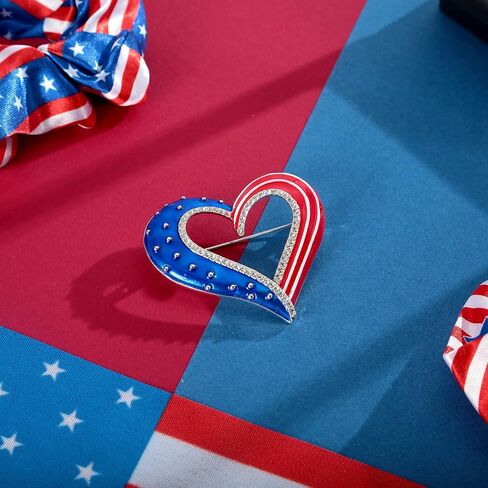 بروش على شكل قلب من LILIE&WHITE للنساء ملابس الرابع من يوليو للنساء إكسسوارات باللونين الأحمر والأبيض والأزرق بروش وطني لعيد الاستقلال بروش هدية بروش للعطلات in Kuwait