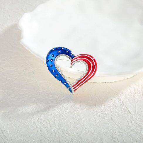 بروش على شكل قلب من LILIE&WHITE للنساء ملابس الرابع من يوليو للنساء إكسسوارات باللونين الأحمر والأبيض والأزرق بروش وطني لعيد الاستقلال بروش هدية بروش للعطلات in Kuwait