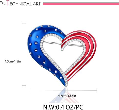 بروش على شكل قلب من LILIE&WHITE للنساء ملابس الرابع من يوليو للنساء إكسسوارات باللونين الأحمر والأبيض والأزرق بروش وطني لعيد الاستقلال بروش هدية بروش للعطلات in Kuwait