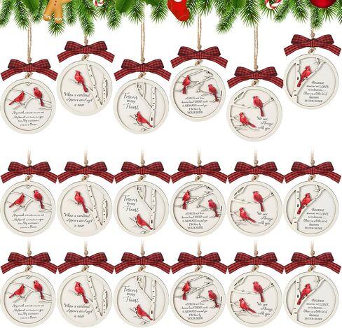 Soaoo 12 Pcs Cardinal Christmas Ornaments Wooden Sympathy Grief Gift Cardinals Memorial Ornament Decorations Holiday Hanging Ornament Tree Decor Supplies for Tree Door Remembrance Condolence Gifts in Saudi Arabia