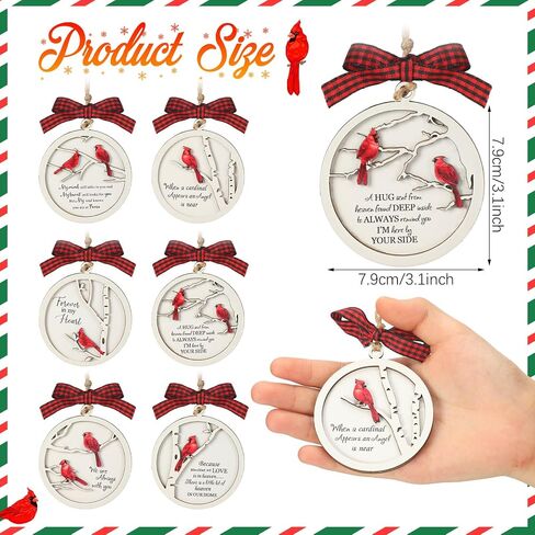 Soaoo 12 Pcs Cardinal Christmas Ornaments Wooden Sympathy Grief Gift Cardinals Memorial Ornament Decorations Holiday Hanging Ornament Tree Decor Supplies for Tree Door Remembrance Condolence Gifts in Saudi Arabia