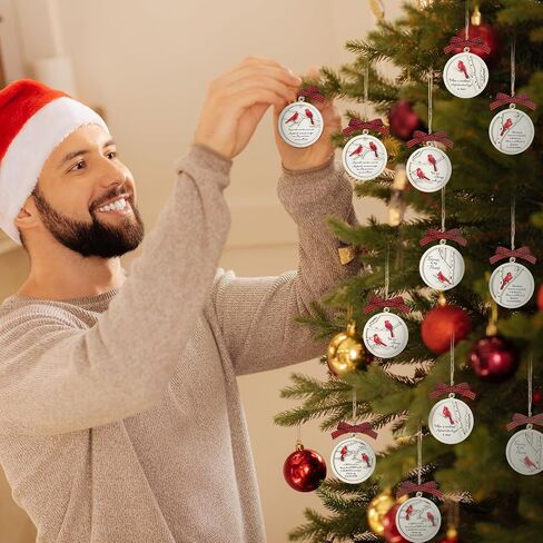 Soaoo 12 Pcs Cardinal Christmas Ornaments Wooden Sympathy Grief Gift Cardinals Memorial Ornament Decorations Holiday Hanging Ornament Tree Decor Supplies for Tree Door Remembrance Condolence Gifts in Saudi Arabia