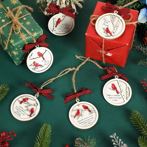 Soaoo 12 Pcs Cardinal Christmas Ornaments Wooden Sympathy Grief Gift Cardinals Memorial Ornament Decorations Holiday Hanging Ornament Tree Decor Supplies for Tree Door Remembrance Condolence Gifts in Saudi Arabia