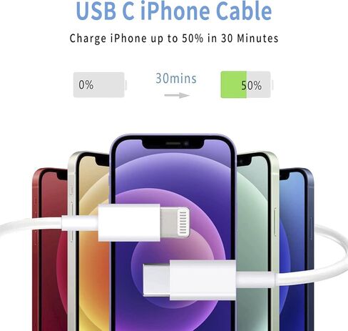 كابل USB C إلى Lightning [معتمد من MFi] 3 حزم كابل شاحن سريع iPhone 3FT توصيل الطاقة من النوع C سلك شحن متوافق مع iPhone 14 13 13 Pro Max 12 12 Pro Max 11 XS XR X 8 iPad، أبيض in Kuwait