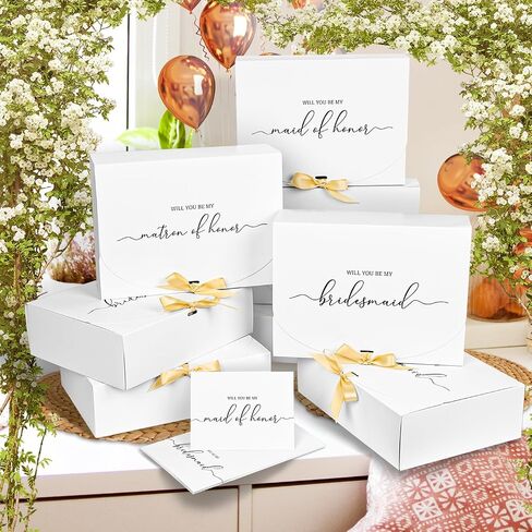 WLUSEAXI 8Pack صندوق اقتراح وصيفة العروس مع بطاقات وصيفة العروس، وصناديق وصيفة العروس مع شريط، وصندوق اقتراح خادمة الشرف، وصناديق بيضاء لاقتراح وصيفة العروس، وهدايا اقتراح وصيفة العروس in Saudi Arabia