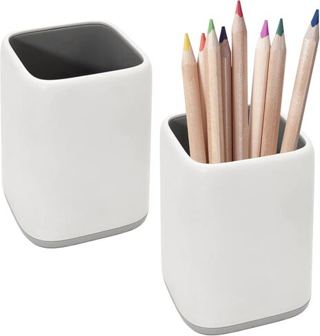 حامل أقلام مكتبي مكون من قطعتين من Cerpourt، حامل فرشاة مكياج على شكل كأس لطيف بلونين، حامل أقلام منظم لسطح المكتب متين للمكتب، طاولة الزينة، لوازم المكتب (رمادي) in Kuwait