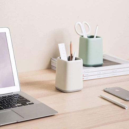 حامل أقلام مكتبي مكون من قطعتين من Cerpourt، حامل فرشاة مكياج على شكل كأس لطيف بلونين، حامل أقلام منظم لسطح المكتب متين للمكتب، طاولة الزينة، لوازم المكتب (رمادي) in Kuwait