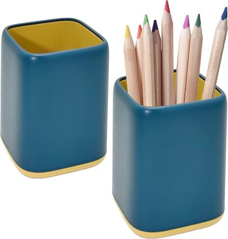 Cerpourt 2 Pack Desk Pen Holder,Two-Tone Cute Pen Cup Makeup Brush Holder,Durable Desktop Organizer Pencil Holder for Desk,Vanity Table,Office Supplies (Gray) in Saudi Arabia