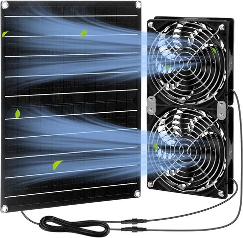 Riakrum 1 Set 15w 12v Solar Panel Fan Kit with 2 Fans, Waterproof Portable Ventilator Exhaust Fan, DIY Cooling Ventilation Project for Greenhouse, Chicken House, Doghouse, Pet Houses, Shed in Saudi Arabia