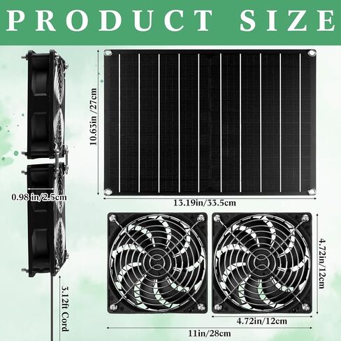 Riakrum 1 Set 15w 12v Solar Panel Fan Kit with 2 Fans, Waterproof Portable Ventilator Exhaust Fan, DIY Cooling Ventilation Project for Greenhouse, Chicken House, Doghouse, Pet Houses, Shed in Saudi Arabia