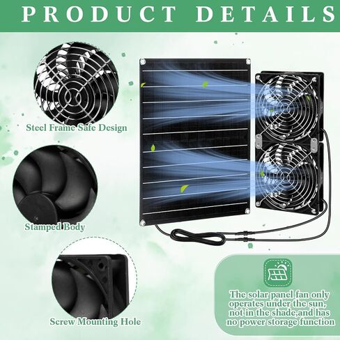 Riakrum 1 Set 15w 12v Solar Panel Fan Kit with 2 Fans, Waterproof Portable Ventilator Exhaust Fan, DIY Cooling Ventilation Project for Greenhouse, Chicken House, Doghouse, Pet Houses, Shed in Saudi Arabia