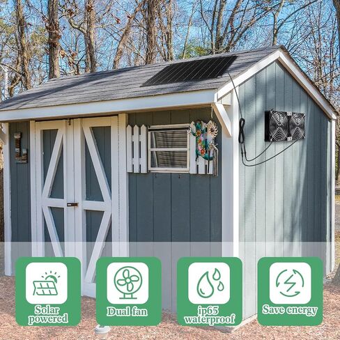 Riakrum 1 Set 15w 12v Solar Panel Fan Kit with 2 Fans, Waterproof Portable Ventilator Exhaust Fan, DIY Cooling Ventilation Project for Greenhouse, Chicken House, Doghouse, Pet Houses, Shed in Saudi Arabia