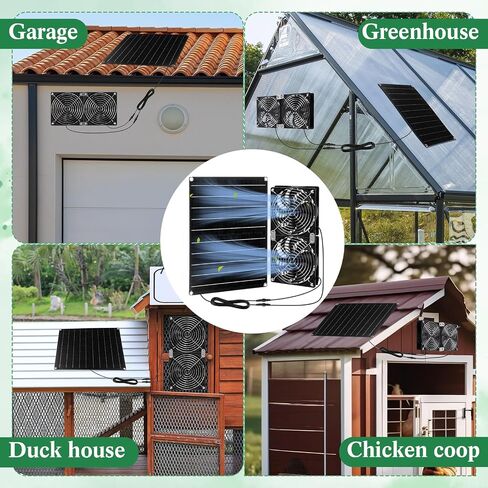 Riakrum 1 Set 15w 12v Solar Panel Fan Kit with 2 Fans, Waterproof Portable Ventilator Exhaust Fan, DIY Cooling Ventilation Project for Greenhouse, Chicken House, Doghouse, Pet Houses, Shed in Saudi Arabia