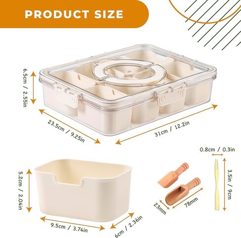 Divided Serving Tray with Lid and Handle - Package Included (1 Wooden Spoon & Mini Bamboo Forks and 8 removable compartments). Snack Serving Tray with Lid. Note: Not dishwasher safe. in Saudi Arabia