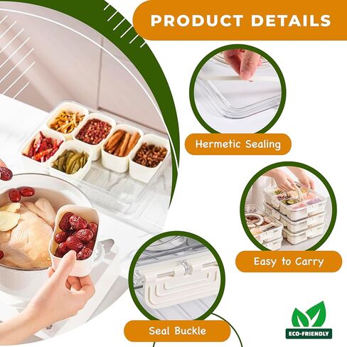 Divided Serving Tray with Lid and Handle - Package Included (1 Wooden Spoon & Mini Bamboo Forks and 8 removable compartments). Snack Serving Tray with Lid. Note: Not dishwasher safe. in Saudi Arabia